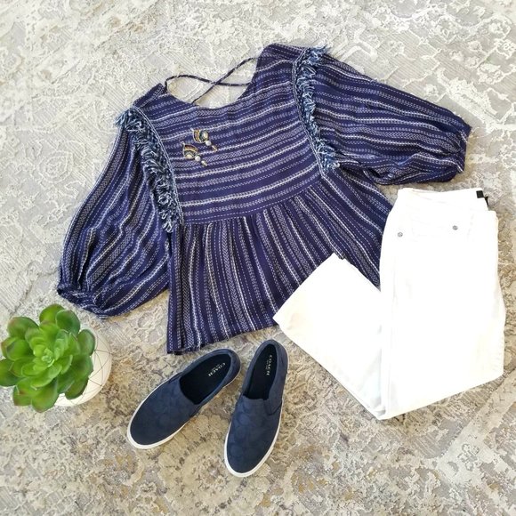 Blue Rain Tops - Top Blouse. Navy Blue & White Stripe. Blue Rain Brand. Size Small.
